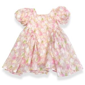 Charming Pink Floral Puff Sleeve Dress for Kids